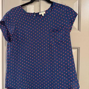 Lily White Navy Blouse with Red Polka Dots